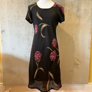 Jessica Howard Dark Romantic Elegant Sheath Dress with Pink Floral Accents
